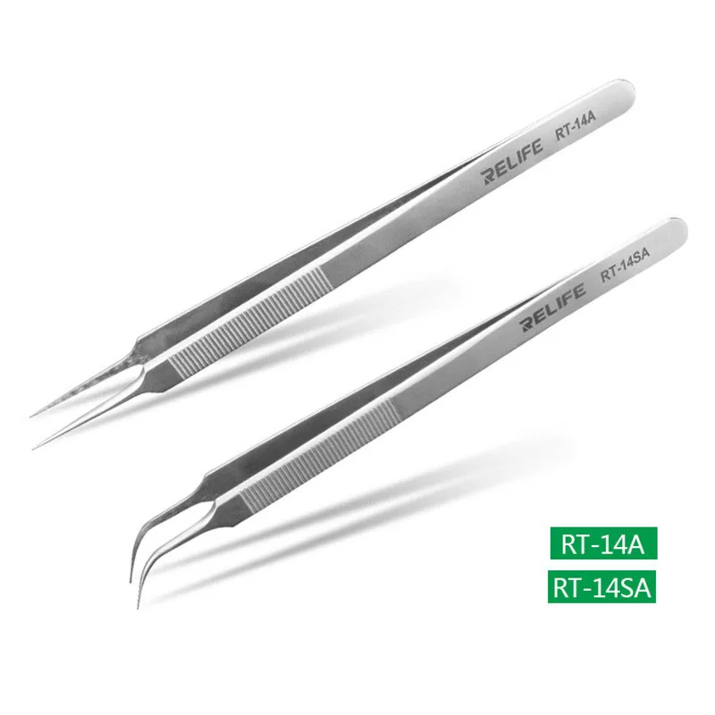 RELIFE Precision CellPhone Repair Tweezers Anti-static Anti-slip Clips High Toughness Fine Tips Picking Tools RT-14A RT-14SA
RELIFE Precision CellPhone Repair Tweezers Anti-static Anti-slip Clips High Toughness Fine Tips Picking Tools RT-14A RT-14SA