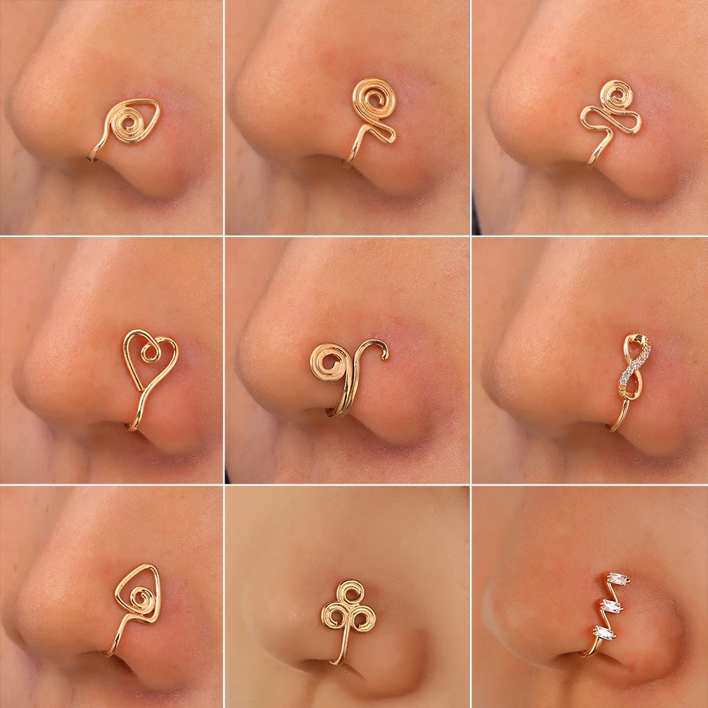 

LUOLER 1 PC Copper Fake Piercing Nose Ring Surround Heart Snake Bat Clip On Nose Ear Clips Cuff Earrings Body Jewelry For Women