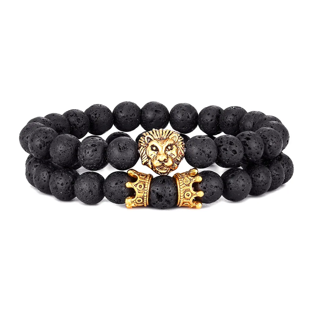2 Pcs / Set Vintage Lion Head and Crown Charm Bracelet 8mm Natural Lava Stone Beads Bracelet Men 2020 Fashion Jewelry
2 Pcs / Set Vintage Lion Head and Crown Charm Bracelet 8mm Natural Lava Stone Beads Bracelet Men 2020 Fashion Jewelry