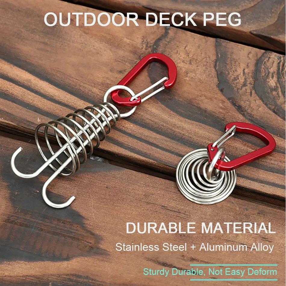 Spring Octopus Deck Peg Spiral Shaped With Carabiner Hook Durable Rope Buckle Tent Nail Board Peg Camping Hiking Tents Nails 
Spring Octopus Deck Peg Spiral Shaped With Carabiner Hook Durable Rope Buckle Tent Nail Board Peg Camping Hiking Tents Nails