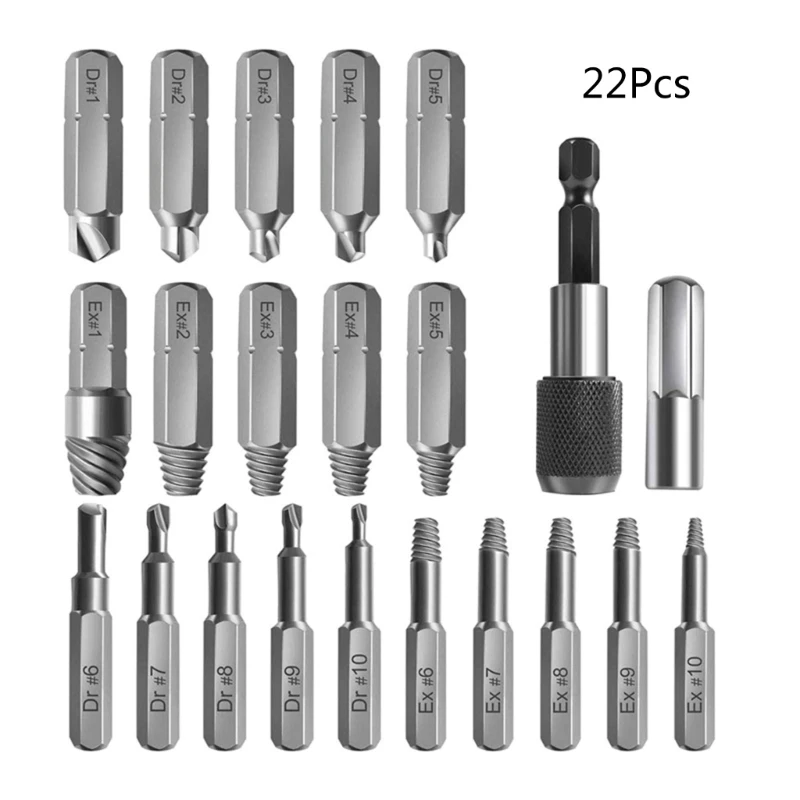 22Pcs Material Damaged Screw Extractor Drill Bits Guide Set Broken Speed Out Easy Out Bolt Stud Stripped Screw Remover Tools
22Pcs Material Damaged Screw Extractor Drill Bits Guide Set Broken Speed Out Easy Out Bolt Stud Stripped Screw Remover Tools