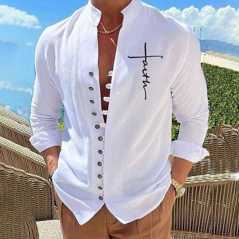 Fashion Long Sleeve Mens Shirt Cotton Linen Loose Stand Collar Button-up Beach Shirts Autumn Vintage Graphic Shirts Men Clothing
Fashion Long Sleeve Mens Shirt Cotton Linen Loose Stand Collar Button-up Beach Shirts Autumn Vintage Graphic Shirts Men Clothing