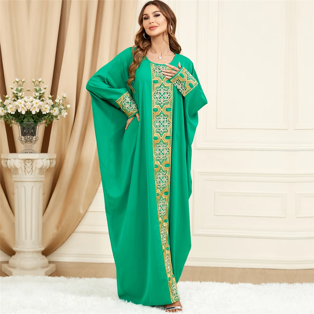 

Embroidered Kaftan Eid Ramadan Muslim Women Batwing Sleeve Loose Maxi Dress Africa Dashiki Moroccan Caftan Dubai Robe Abaya Gown