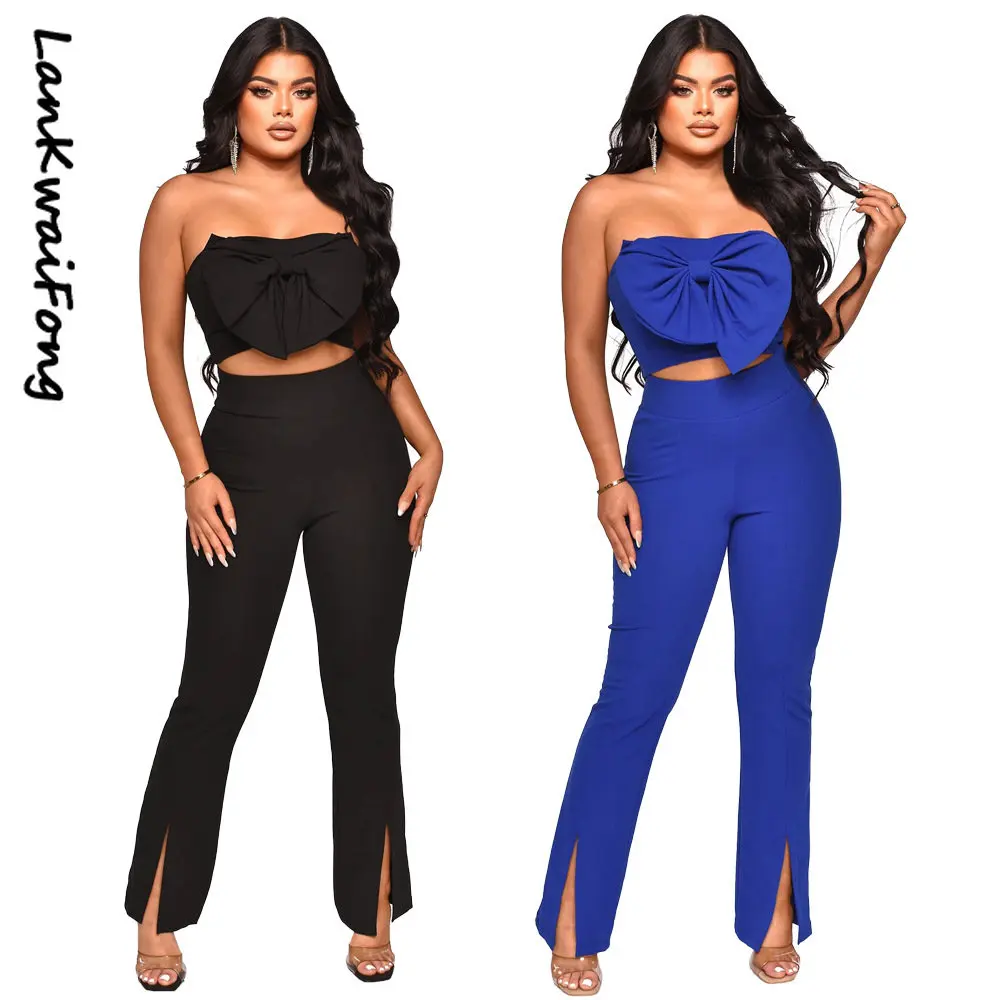 LKF Spring New Women's Trousers Suit Bow Tie Chest Vest Top Strapless Fashion Slit Temperament Suit Trousers 2-piece Set
LKF Spring New Women's Trousers Suit Bow Tie Chest Vest Top Strapless Fashion Slit Temperament Suit Trousers 2-piece Set