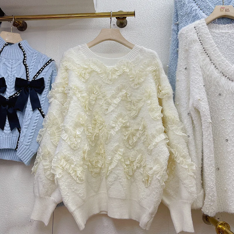 Свитер женский с круглым вырезом, утепленный Свободный пуловер оверсайз с оборками и кружевом, с начесом и 3D-эффектом, белый флисовый пулове...
Свитер женский с круглым вырезом, утепленный Свободный пуловер оверсайз с оборками и кружевом, с начесом и 3D-эффектом, белый флисовый пулове...