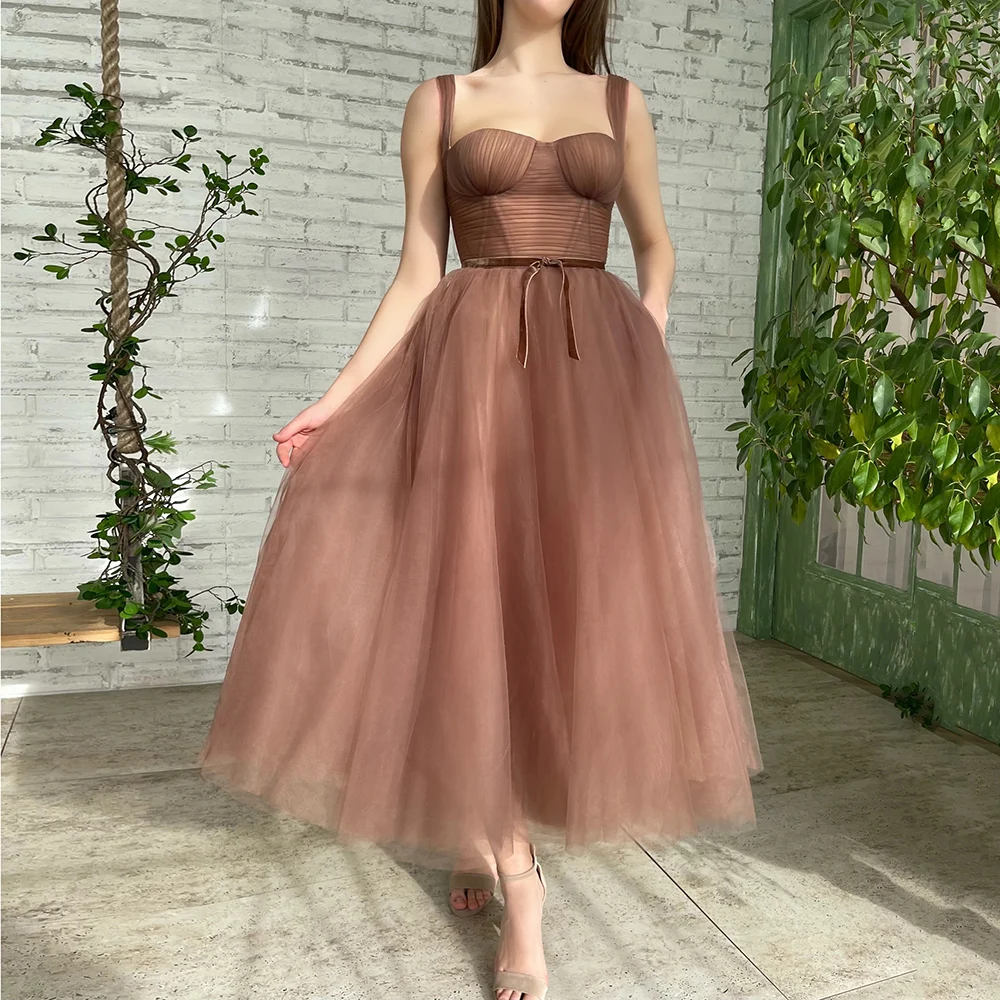 Simple Spaghetti Straps Cocktail Party Dress A-line Vintage Tea Length Tulle Wedding Guest Gown Short Homecoming Dress
Simple Spaghetti Straps Cocktail Party Dress A-line Vintage Tea Length Tulle Wedding Guest Gown Short Homecoming Dress