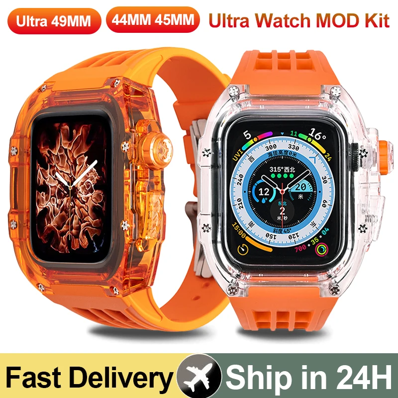 Luxury Modification Kit For Apple Watch Ultra 49mm Fluororubber Band For iWatch Series 8 7 6 5 4 SE 45MM 44MM Transparent Case
Luxury Modification Kit For Apple Watch Ultra 49mm Fluororubber Band For iWatch Series 8 7 6 5 4 SE 45MM 44MM Transparent Case