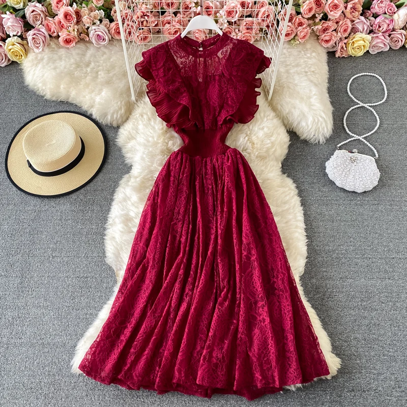 Spring and Autumn Lace Round Neck Dress Long Sleeve Sexy Fashion Waist Slim Elegant Ruffle Edge Long Dress Vestidos Mujer
Spring and Autumn Lace Round Neck Dress Long Sleeve Sexy Fashion Waist Slim Elegant Ruffle Edge Long Dress Vestidos Mujer