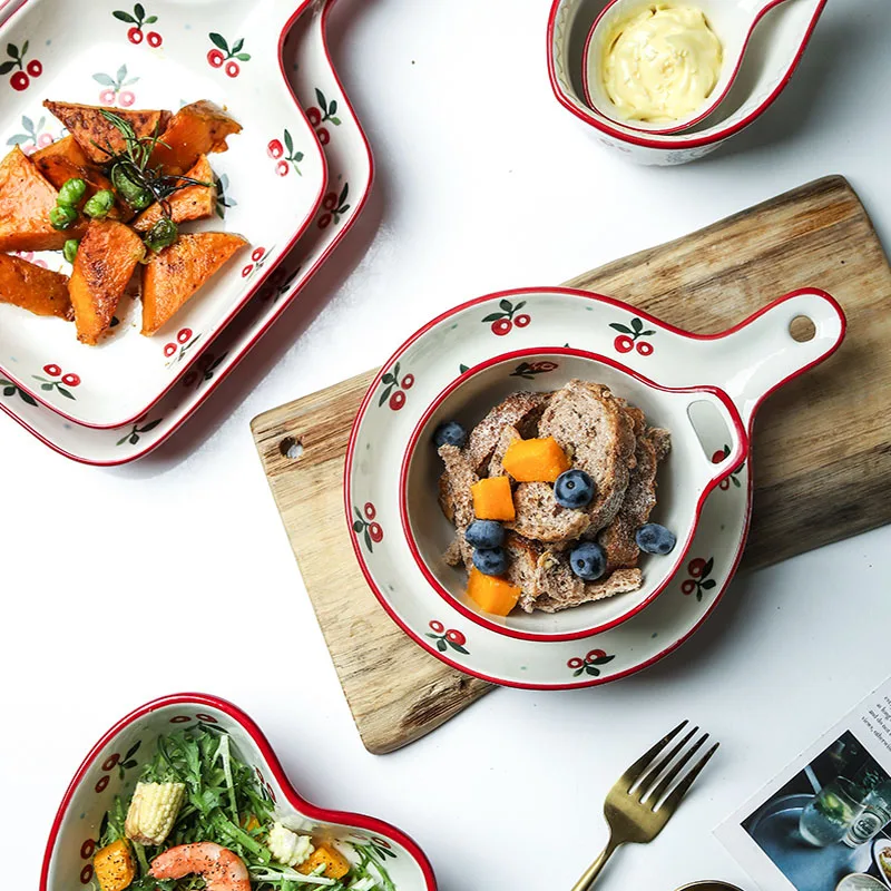 Japanese Cherry Ceramic Tableware Fruit Salad Bowl Baking Tray Net Red Heart-Shaped Flavor Plate Household Table 
Japanese Cherry Ceramic Tableware Fruit Salad Bowl Baking Tray Net Red Heart-Shaped Flavor Plate Household Table