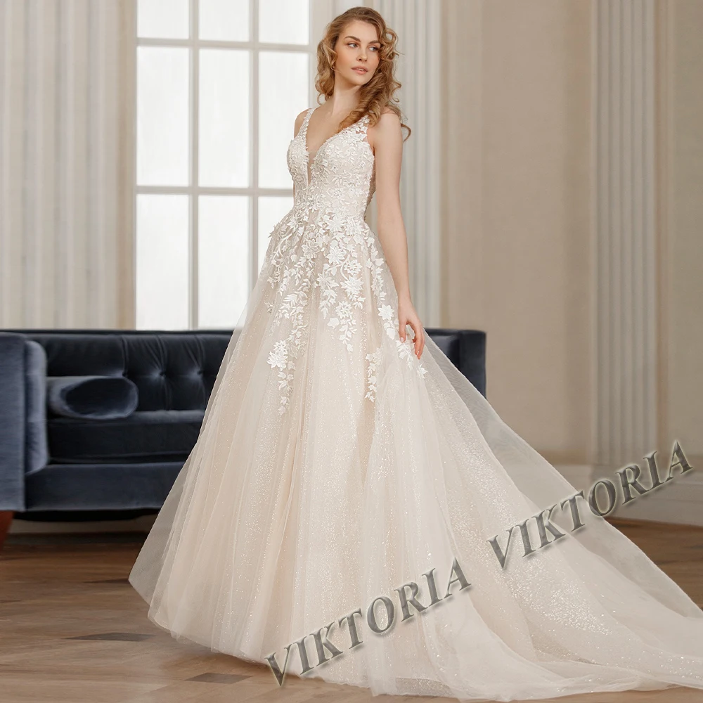 VIKTORIA Glitter Wedding Dresses For Woman Bride 2024 V-neck Sleeveless Tulle A-LINE Appliques Robe De Mariée Drop Shipping
VIKTORIA Glitter Wedding Dresses For Woman Bride 2024 V-neck Sleeveless Tulle A-LINE Appliques Robe De Mariée Drop Shipping