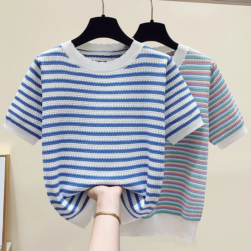 2023 Summer pullover Sweater Tshirt Women Knitted T-Shirts Vintage Chic Short Sleeve Tops O Neck Casual Shirt Female High Street
2023 Summer pullover Sweater Tshirt Women Knitted T-Shirts Vintage Chic Short Sleeve Tops O Neck Casual Shirt Female High Street
