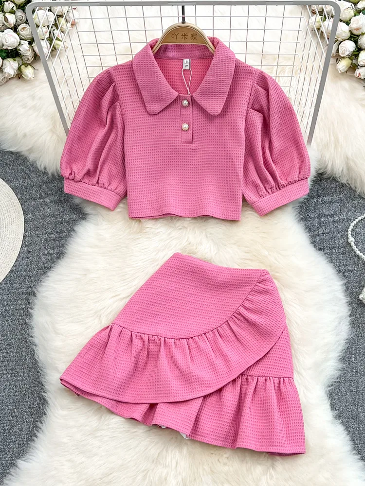 Korean Sweet Two Piece Set Women Puff Sleeve Crop Top Skirt Suits Small Fragrance 2 Piece Suits Fashion Sexy Outfits For Woman
Korean Sweet Two Piece Set Women Puff Sleeve Crop Top Skirt Suits Small Fragrance 2 Piece Suits Fashion Sexy Outfits For Woman