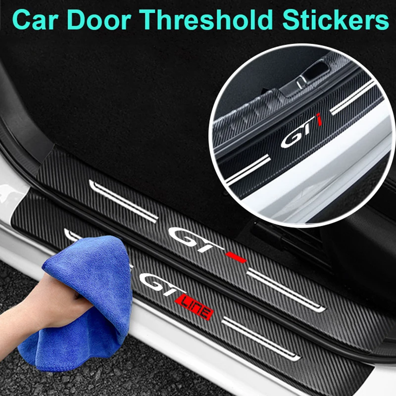 

Carbon Fiber Car Front Rear Door Threshold Stickers For Peugeot GTLine Logo Sill Anit Kick Film Trunk Guard Protective Decals