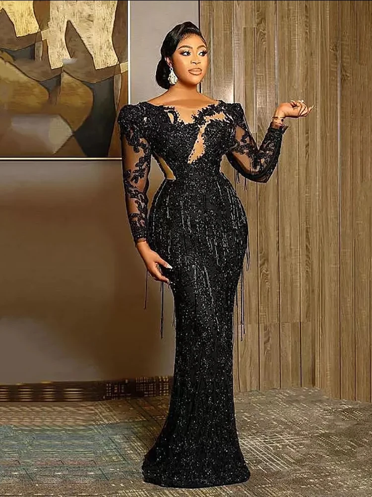Black Luxurious Mermaid Trumpet Formal Wedding Guest Evening Prom Dresses Cocktail Lace Beaded Tassel Sheer Neck
Black Luxurious Mermaid Trumpet Formal Wedding Guest Evening Prom Dresses Cocktail Lace Beaded Tassel Sheer Neck