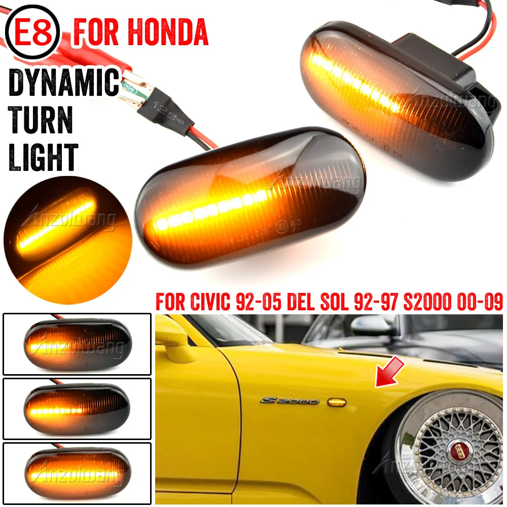 

2X Dynamic Side Marker Turn Signal Light lamp For Honda Acura CRX Civic Del Sol Fit Integra Prelude S2000 AP1 AP2 S2K 1999-2009