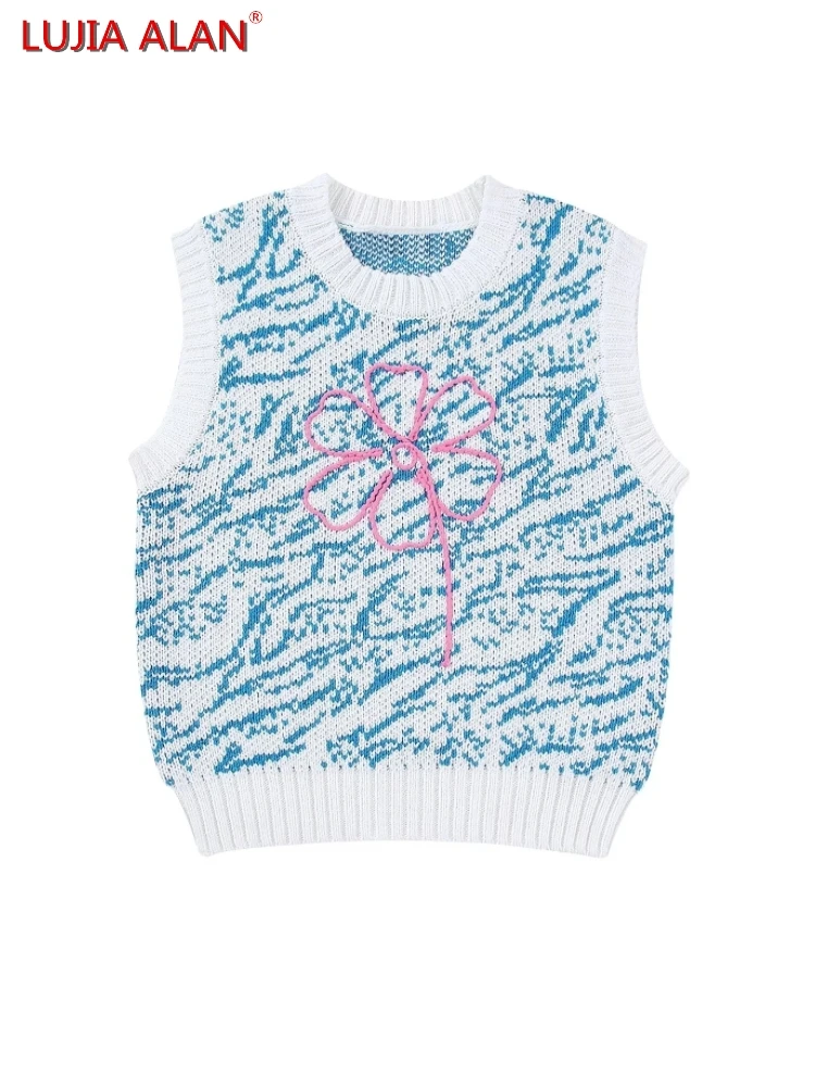 Women Flower Embroidery Knitted Vest Sweater Hot Sale Female O-Neck Pullover Casual Loose Tops LUJIA ALAN SW1755
Women Flower Embroidery Knitted Vest Sweater Hot Sale Female O-Neck Pullover Casual Loose Tops LUJIA ALAN SW1755