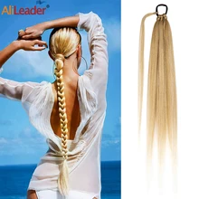 DIY Braided Ponytail Extension 26 Inch Yaki Straight Wrap Around Ponytail Black Blonde Synthetic Hair Piece For Women Daily Wear