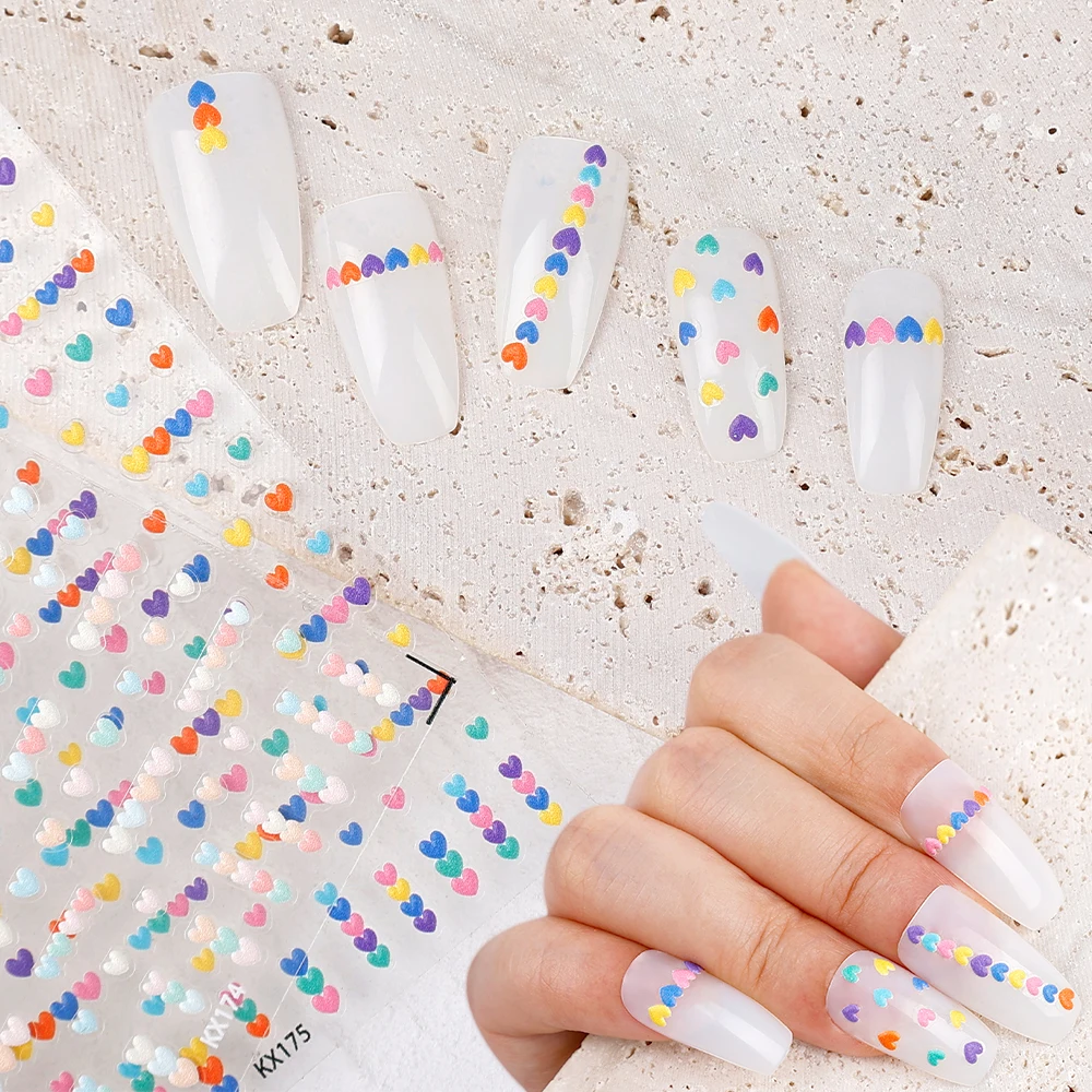 1 Sheet 5D Embossed Heart Nail Sticker Macaroon Colorful Love Self-Adhesive Slider for Nails Art Decoration Manicure Accessories
1 Sheet 5D Embossed Heart Nail Sticker Macaroon Colorful Love Self-Adhesive Slider for Nails Art Decoration Manicure Accessories