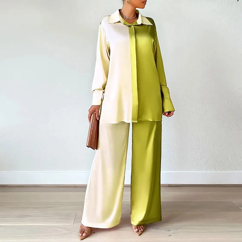 Women Colorful Patchwork 2 Piece Set Long Sleeve Button Turn-down Collar Blouses & Trousers Suits 2022 New Spring Summer
Women Colorful Patchwork 2 Piece Set Long Sleeve Button Turn-down Collar Blouses & Trousers Suits 2022 New Spring Summer