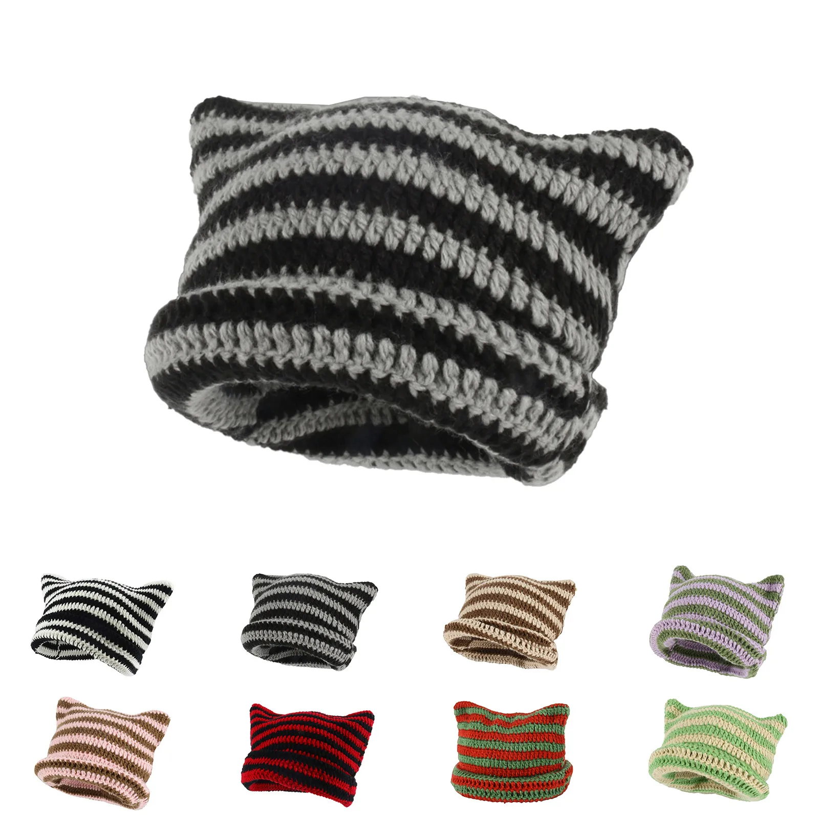 Winter Knitted Striped Cute Cat Ears Beanie Hat Wool Cap Autumn Crochet Pointed Pullover Women's Hats Beanie Cap
Winter Knitted Striped Cute Cat Ears Beanie Hat Wool Cap Autumn Crochet Pointed Pullover Women's Hats Beanie Cap