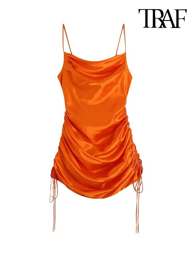 TRAF Women Fashion With Ties Draped Satin Mini Dress Vintage Backless Thin Adjustable Straps Female Dresses Vestidos Mujer
TRAF Women Fashion With Ties Draped Satin Mini Dress Vintage Backless Thin Adjustable Straps Female Dresses Vestidos Mujer