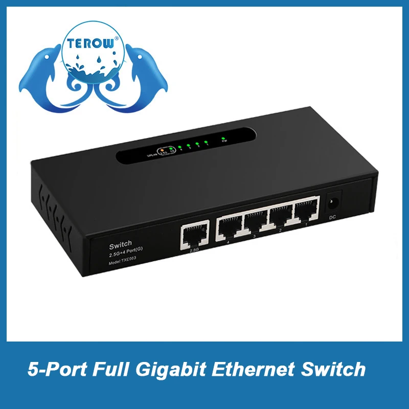 TEROW Gigabit 5-Port Switch 10/100/1000/2500M Mini Fast Ethernet Network Transmission 123x70mm For IP Camera/Wireless AP Router
TEROW Gigabit 5-Port Switch 10/100/1000/2500M Mini Fast Ethernet Network Transmission 123x70mm For IP Camera/Wireless AP Router