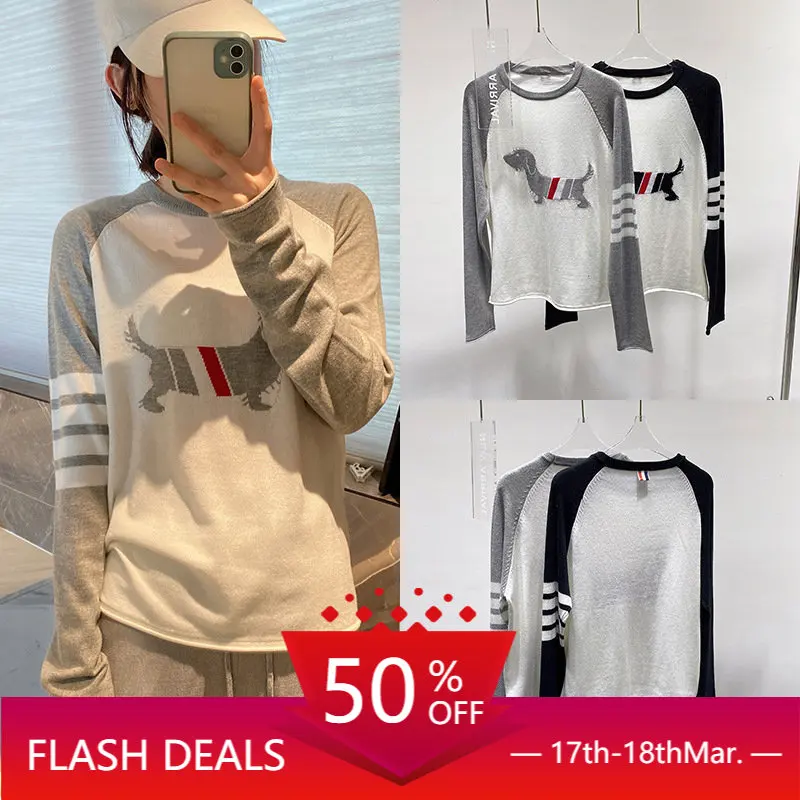 High Quality TB Four Rod Dog Pattern Raglan Sleeve Round Neck Pullover Knitted Women's Contrast Long Sleeve Sweater Top
High Quality TB Four Rod Dog Pattern Raglan Sleeve Round Neck Pullover Knitted Women's Contrast Long Sleeve Sweater Top