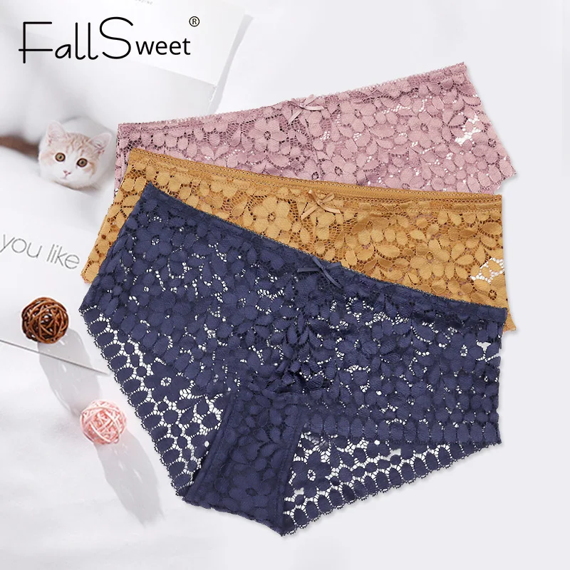 Женские прозрачные кружевные трусики FallSweet дышащие со средней посадкой нижнее