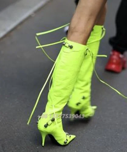 Harply Pointed Toe Grooved Rivets and Buckles Embellished Leather Fringing Knee High Boots Brand Design High Heel Party Shoes
Harply Pointed Toe Grooved Rivets and Buckles Embellished Leather Fringing Knee High Boots Brand Design High Heel Party Shoes