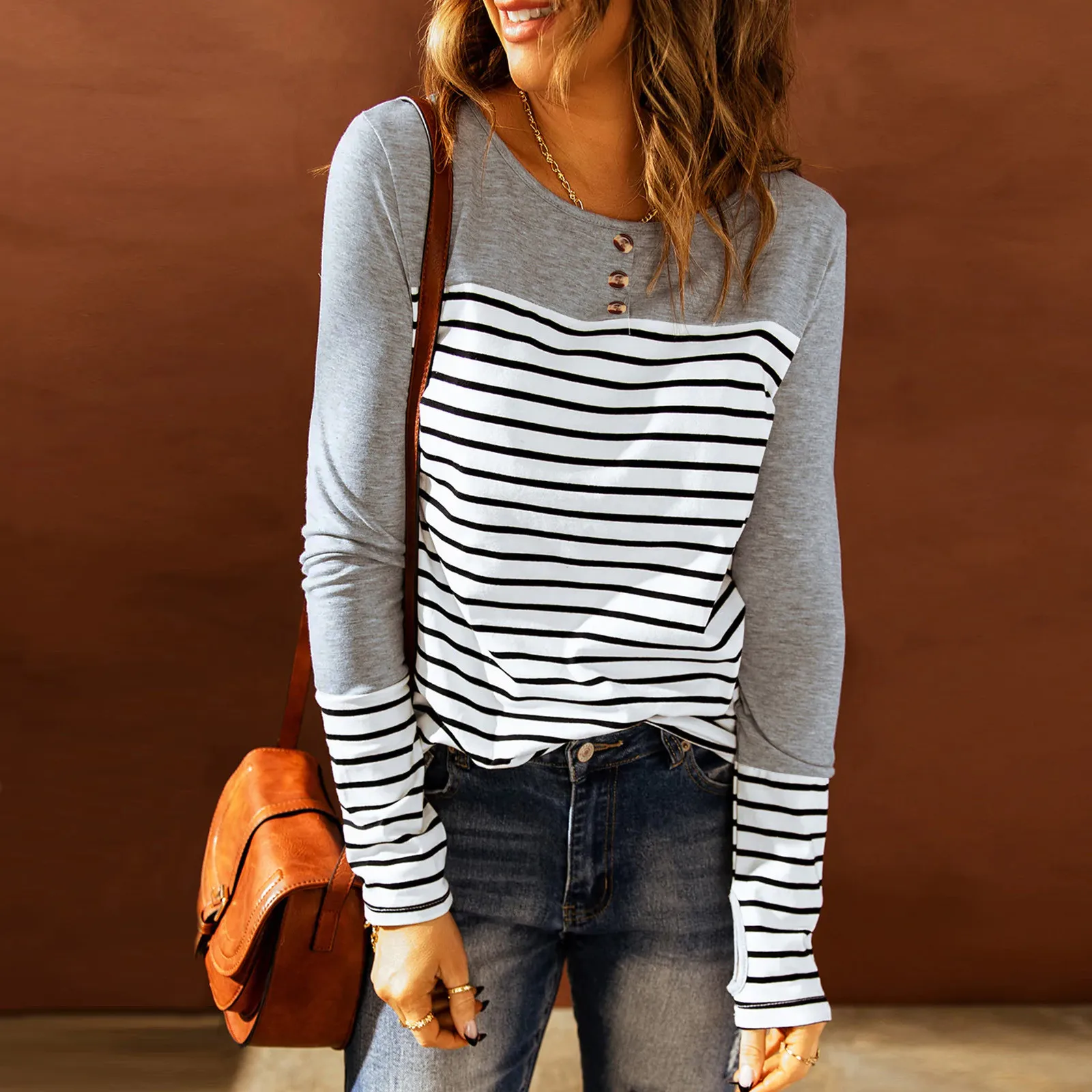 Womens Fashion Top Casual Loose Striped Round Neck Long Sleeve T Shirt Mens Tech Tee Shirts Women Collar Blouse
Womens Fashion Top Casual Loose Striped Round Neck Long Sleeve T Shirt Mens Tech Tee Shirts Women Collar Blouse