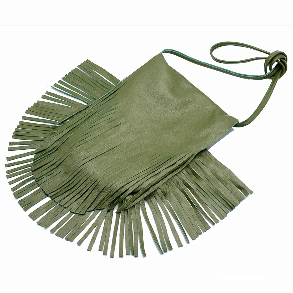 

Women Bag Crossbody Desinger Green Fringe Genuine Leather Crossbody Bag Fashion Tassel Small Side Bags For Woman