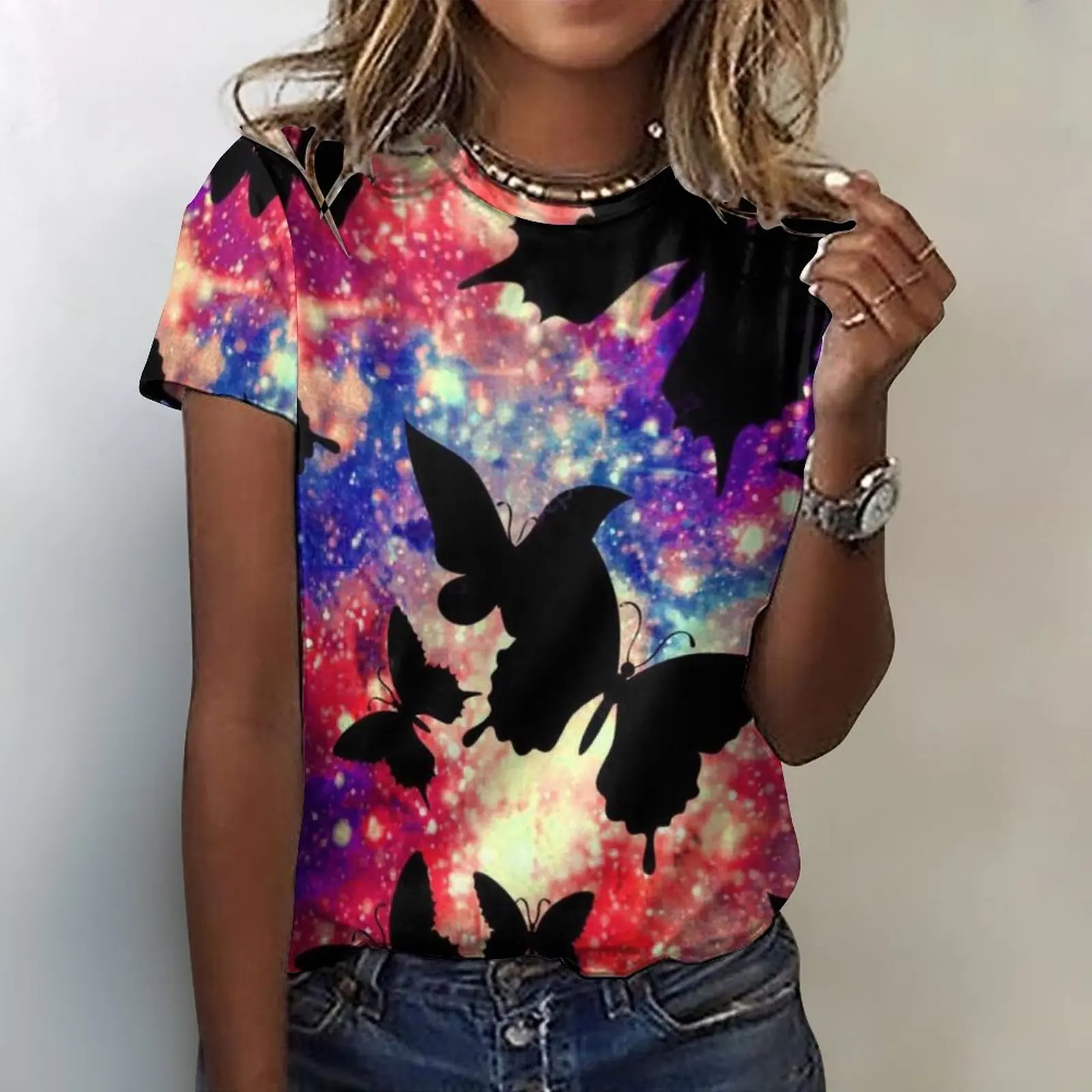 Women's Fashion Short Sleeve Tee Butterfly Starry Sky Print Couples T-shirt Goth Y2k Clothes Harajuku Streetwear Oversized Blous
Women's Fashion Short Sleeve Tee Butterfly Starry Sky Print Couples T-shirt Goth Y2k Clothes Harajuku Streetwear Oversized Blous