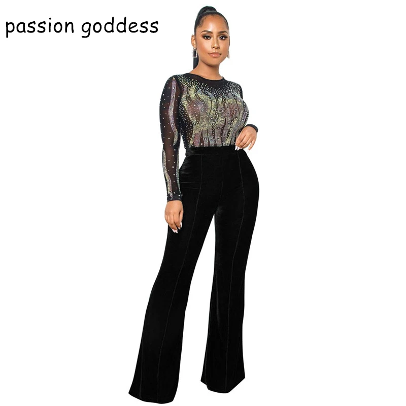 New 2022 Autumn Women Sheer Mesh Rhinestone Sexy Velvet Party Jumpsuits Long Sleeve Elegant Diamonds Straight Rompers Overalls
New 2022 Autumn Women Sheer Mesh Rhinestone Sexy Velvet Party Jumpsuits Long Sleeve Elegant Diamonds Straight Rompers Overalls