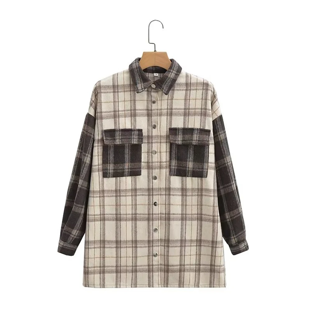PB&ZA Plaid Jacket Women Overshirt Long Checkered Jacket Female Long Sleeve Color Matching Shirt Jackets Coats For Women 2022
PB&ZA Plaid Jacket Women Overshirt Long Checkered Jacket Female Long Sleeve Color Matching Shirt Jackets Coats For Women 2022