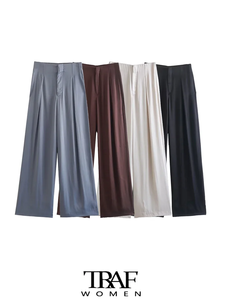 TRAF Women Fashion Front Darts Satin Straight Pants Vintage High Waist Zipper Fly Female Trousers Mujer
TRAF Women Fashion Front Darts Satin Straight Pants Vintage High Waist Zipper Fly Female Trousers Mujer