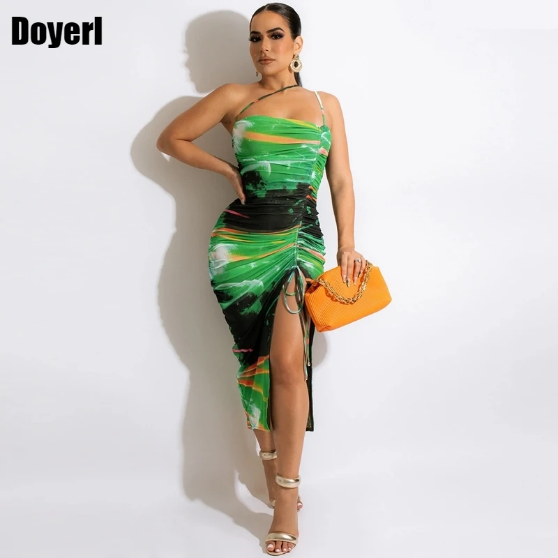 Sexy Backless Halter Bodycon Midi Dress Women Elegant Print Drawstring Ruched Bandage Party Dresses 2022 Summer Beach Club Dress 
Sexy Backless Halter Bodycon Midi Dress Women Elegant Print Drawstring Ruched Bandage Party Dresses 2022 Summer Beach Club Dress