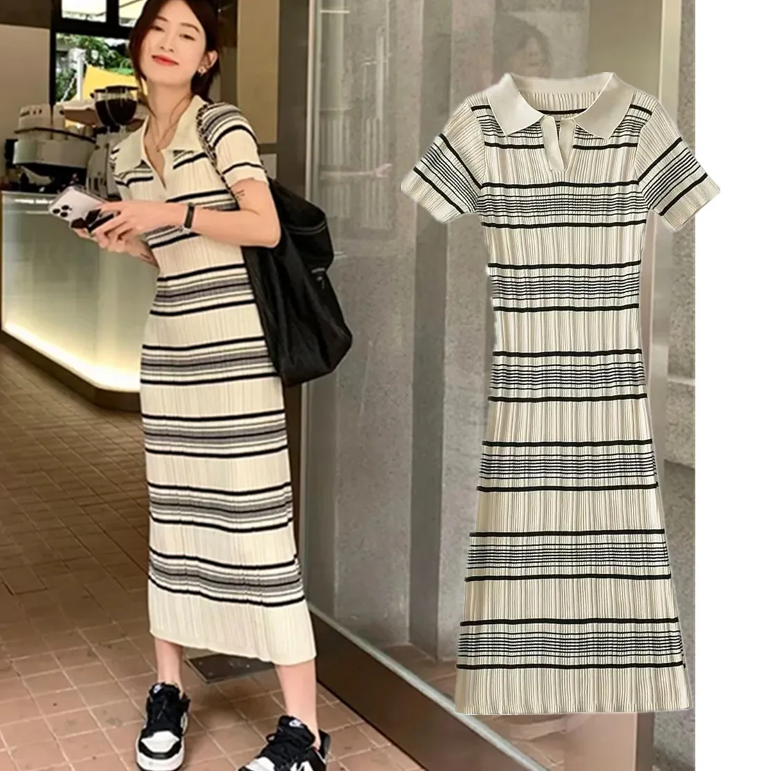 Jenny&Dave Ins Blogger Fashion Polo Collar Knitted Dress Sheath Casual Striped Dress Women
Jenny&Dave Ins Blogger Fashion Polo Collar Knitted Dress Sheath Casual Striped Dress Women