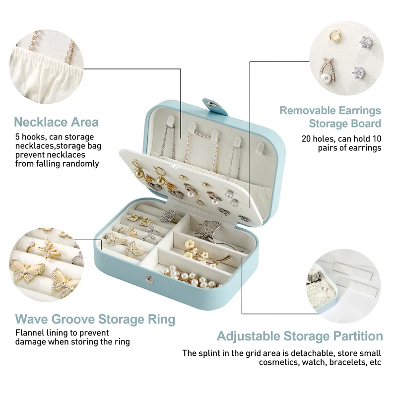 

Casegrace Mini Travel Jewelry Box for Women Portable Storage Organizer Case PU Leather Earring Ring Necklace Jewellery Organizer