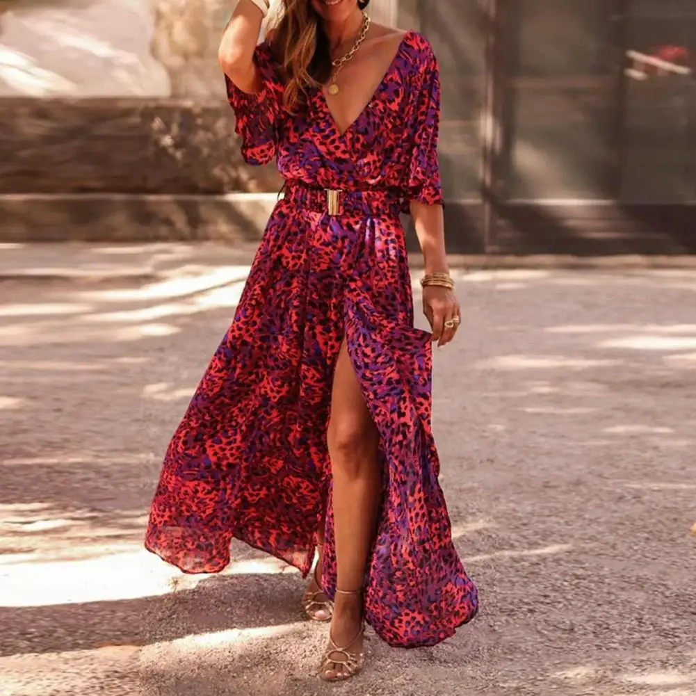 Women Summer Dress Leopard Print Deep V Neck Tight Waist Short Sleeves Vintage Printing Dress-up Split Commute Spring Beach Maxi
Women Summer Dress Leopard Print Deep V Neck Tight Waist Short Sleeves Vintage Printing Dress-up Split Commute Spring Beach Maxi