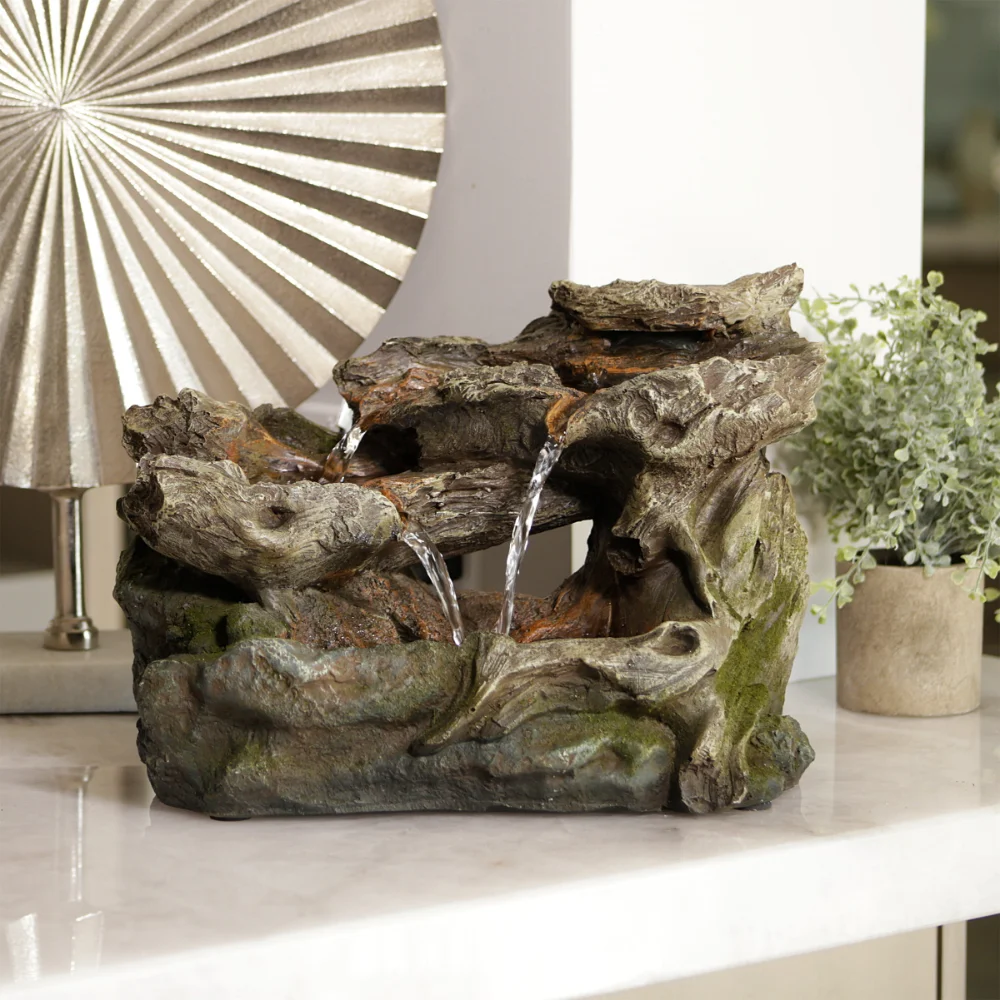 

Alpine Corporation 3 Tier Rainforest Tabletop Fountain W/ LED Lights, 10 Inch Tall Garden Fountain Waterfall Fountain