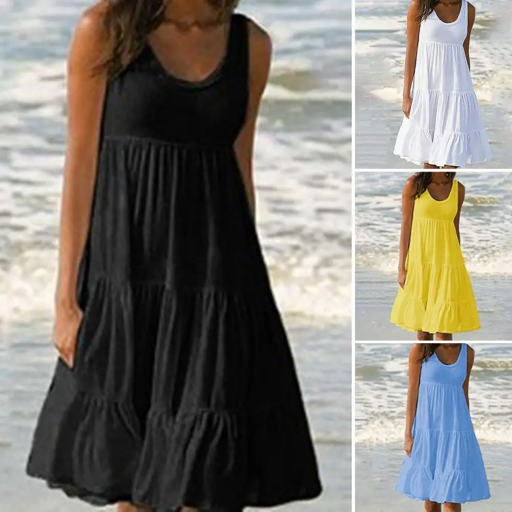 Casual Beach Dress Sundress Party Dress Round Necks Pure Color Knee Length Dress Patchwork
Casual Beach Dress Sundress Party Dress Round Necks Pure Color Knee Length Dress Patchwork