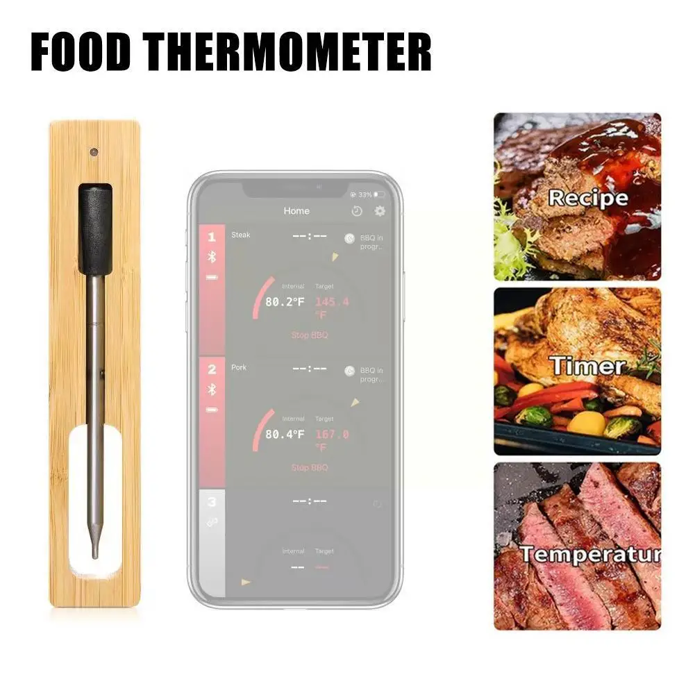 

Bluetooth беспроводной термометр для мяса, пищи для духовки, гриля, барбекю, стейка, индейки, курильщика, кухонный инструмент с Usb зарядкой P1f0