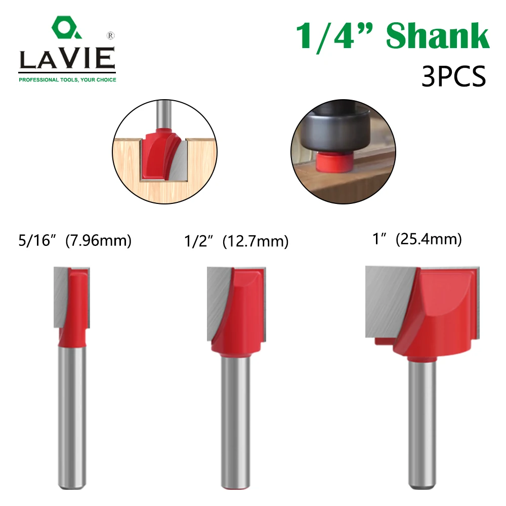 LAVIE 3pcs 1/4 Shank Cleaning Bottom Bit Straight Router Bit set Clean Milling Cutter Woodworking Power Machine 
LAVIE 3pcs 1/4 Shank Cleaning Bottom Bit Straight Router Bit set Clean Milling Cutter Woodworking Power Machine