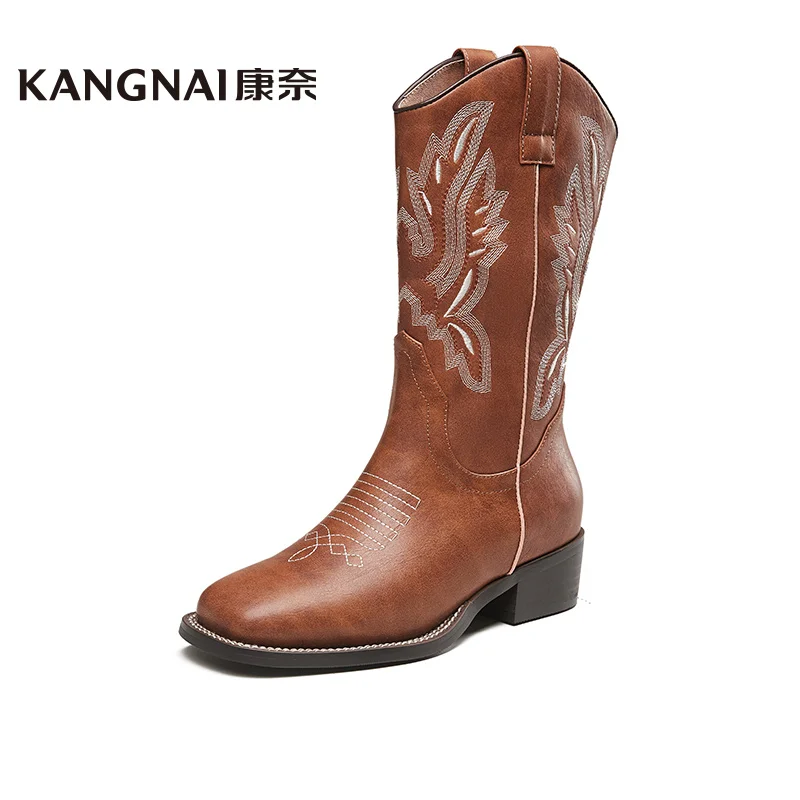 Kangnai Mid-Calf Boots Western Women Split Leather Embroider Waxing Square Toe Thick Heels Boots Autumn Fashion Female Shoes
Kangnai Mid-Calf Boots Western Women Split Leather Embroider Waxing Square Toe Thick Heels Boots Autumn Fashion Female Shoes