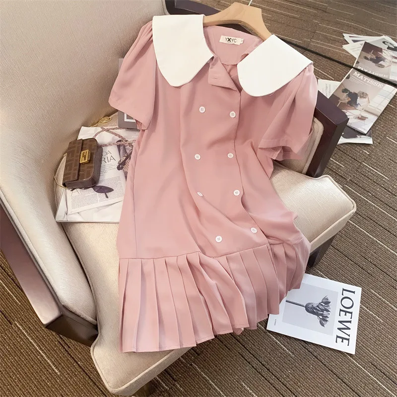 Clothing Dress Midi Pan Peter 2023 Korean Summer Pink Sweet Dresses Preppy Collar Style Double-breasted Female Pleated Stylish
Clothing Dress Midi Pan Peter 2023 Korean Summer Pink Sweet Dresses Preppy Collar Style Double-breasted Female Pleated Stylish