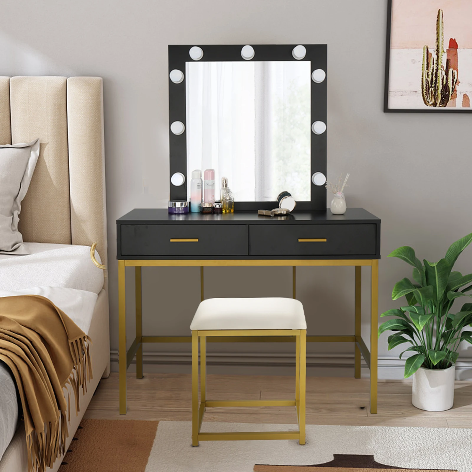 FCH Single Mirror Simple Stylish with 2 Drawers and Light Bulb, Steel Frame Dresser Black for Bedroom Powder Room
FCH Single Mirror Simple Stylish with 2 Drawers and Light Bulb, Steel Frame Dresser Black for Bedroom Powder Room