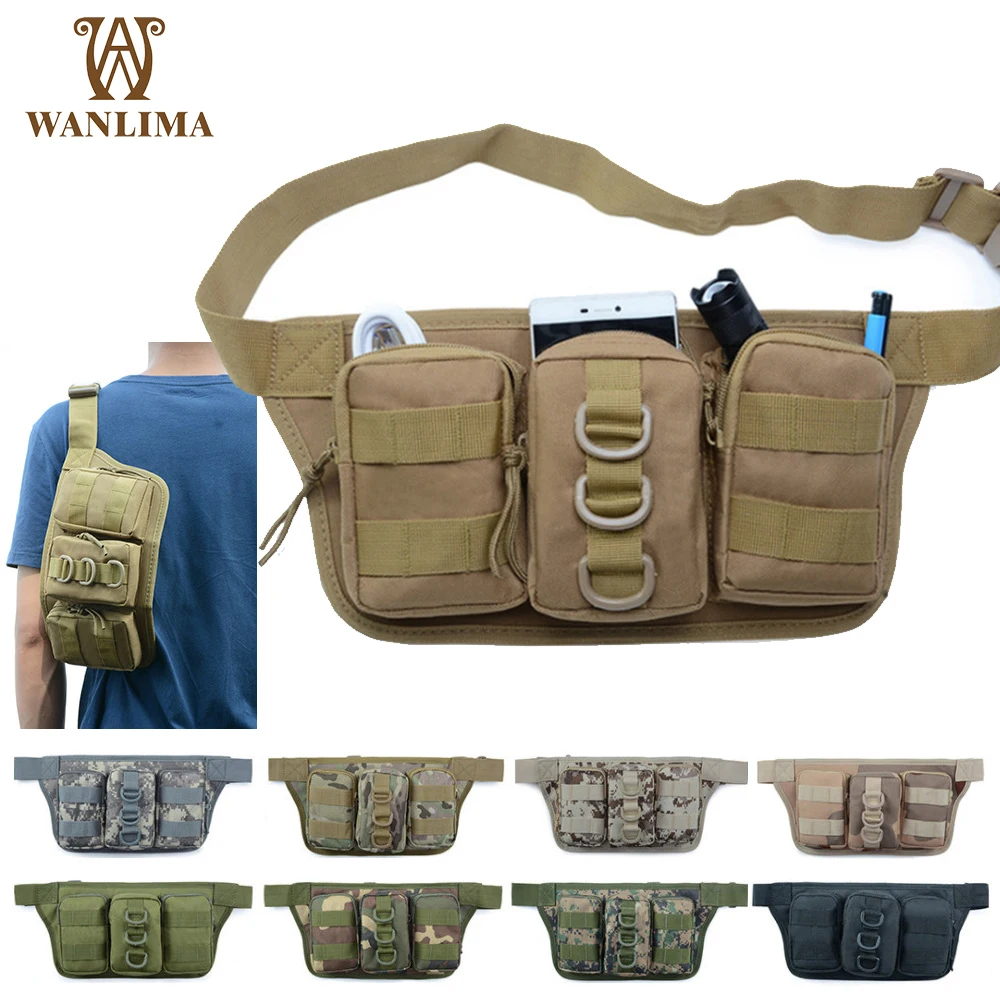 

Wanlima Tactical Waist Bag Casual Mens Fashion Military Camouflage Chest Bag Handheld Pack 3 in 1 with Multi-pocket