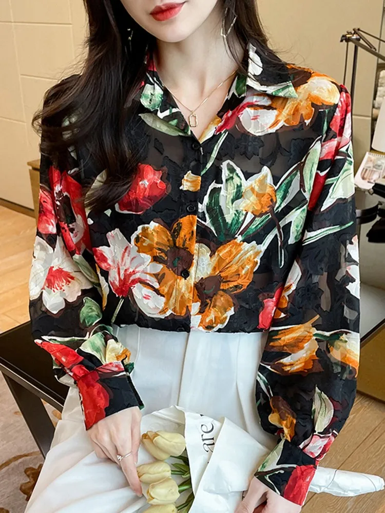 Women Long Sleeve Chiffon Shirts New 2022 Spring Korean Style Floral Print Loose Office Lady Elegant Casual Tops Shirt W1030 
Women Long Sleeve Chiffon Shirts New 2022 Spring Korean Style Floral Print Loose Office Lady Elegant Casual Tops Shirt W1030