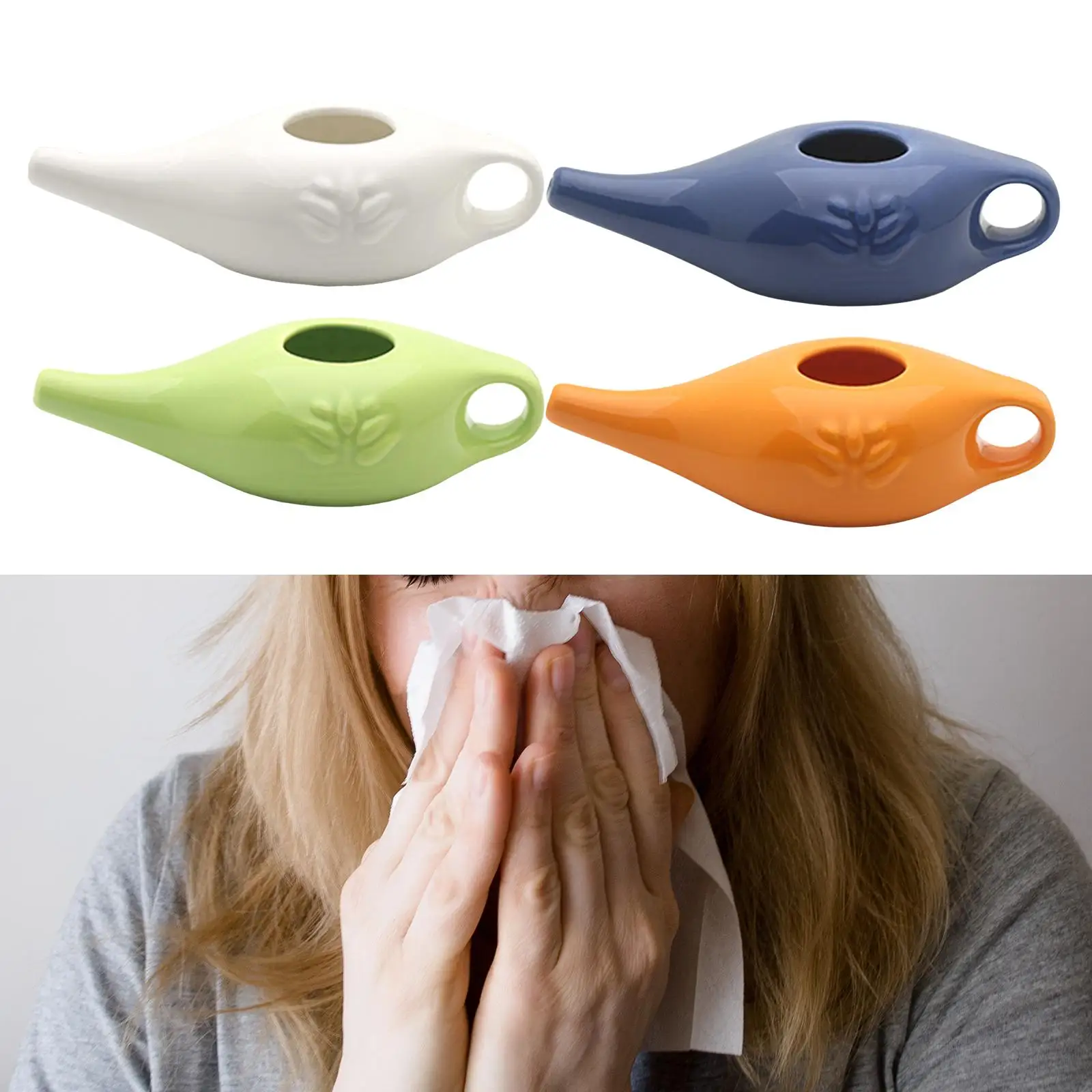 

250ml Ceramic Neti Pot Portable Nose Cleaning Pot Durable Leakproof Spout Pot for Nasal Rinsing Nose Washing Men and Women