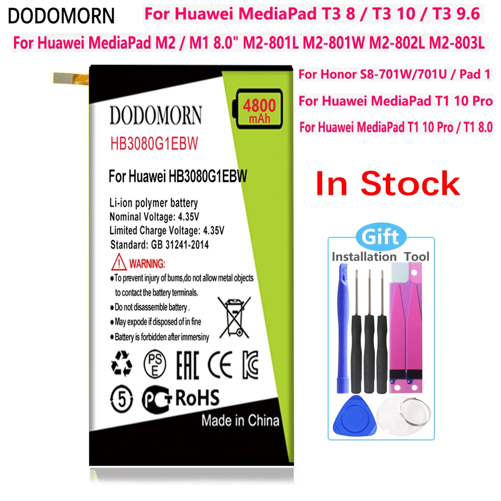 DODOMORN HB3080G1EBW Battery For Huawei Mediapad T1 8.0 Honor Pad1/S8-701W/S8-701U/T1-821L/T1-821W/10.0 T1-A21L/T1-A21W/A22L
DODOMORN HB3080G1EBW Battery For Huawei Mediapad T1 8.0 Honor Pad1/S8-701W/S8-701U/T1-821L/T1-821W/10.0 T1-A21L/T1-A21W/A22L